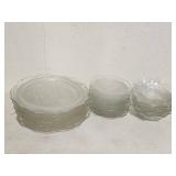 Pressed Clear Glass Plates and Bowls with Floral D