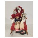Large Rag Doll Set with Two Smaller Dolls in Woode