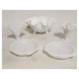 Milk Glass Hobnail and Ruffled Edge Decor Items