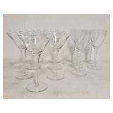 Clear Glass Martini and Wine Glasses, Total of 12