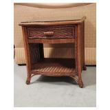 Wicker 1 Drawer  End Table w/Glass Protector Top