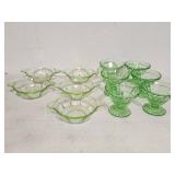Depression Glass Bowls and Dessert Cups in Green a