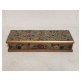 Handmade Wooden Box with Floral and Bird Motifs by