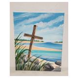 Acrylic Painting of a Beach Landscape with Cross b