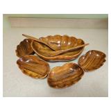 Carved Wood Salad Bowl Set with Utensils