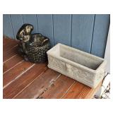 Concrete Bunny Planter and Rectangular Trough
