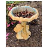 Rustic Concrete Bird Bath with Mushroom Motif