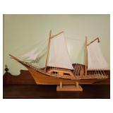 Wooden Model Ship with Cloth Sails