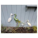 Four Metal Bird Garden Sculptures