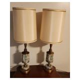 Brass Table Lamps with Porcelain Bodies