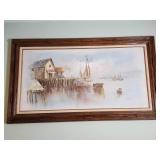 Framed Harbor Scene Oil Painting Signed ï¿½Luiniï¿½