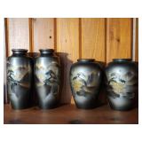 Three Painted Metal Vases