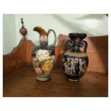 Hand-Painted Ceramic and Black Greek-Style Vases