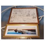 Framed Nautical Chart and Marina Photograph
