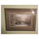 Framed Landscape Print with Bridge Scene