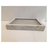 Gray Velvet Jewelry Display Box With Glass Lid