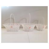 3 White Wire Baskets with Floral Design