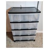 Black and Clear Plastic 4-Drawer Storage Unit