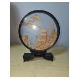 Chinese wood Art Diorama in Black Frame