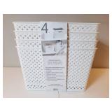 4 White Basketweave Storage Bins