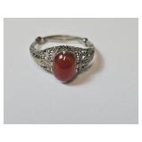 10K White Gold Filigree Ring with Red Stone