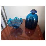 Blue Art Glass Vase and Bowl, Waterford