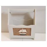 White Wooden Magazine Holder with Sailboat Motif