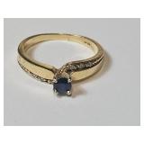 14K Gold Ring with Blue Stone and Accents