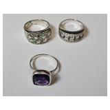Three Sterling Silver Rings, Size 7