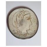 Hand-Decorated Ceramic Plaque with Profile Design