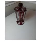 Red-Cut Glass Lidded Pedestal Candy Dish