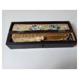 Ornate Hand Fan in Decorative Wood Box
