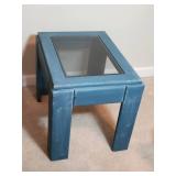 Blue Wood Side Table with Glass Inset