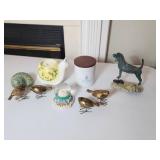 Decorative Figurines, Candle, and Snow Globe