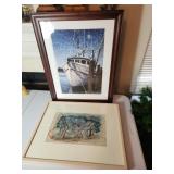 Framed Prints: Boat Scene and Tree Abstract