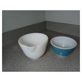 Two Pyrex Mixing Bowls, White and Blue