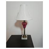 Brass and Glass Table Lamp With Fabric Shade