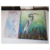 Two Egret Paintings on Canvas