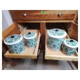 Four Enamel Paisley Storage Canisters