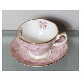 Pink Floral Teacup and Saucer Set with Gold Trim