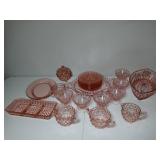 Pink Pressed Glass Serving and Drinking Items