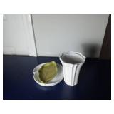 Ceramic Leaf Dish and White Vase Set