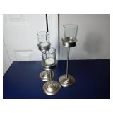 Three Metal and Glass Candle Holders