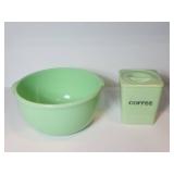 Green Milk Glass Bowl and Coffee Canister