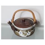 Hand-Painted Ceramic Teapot with Wicker Handle