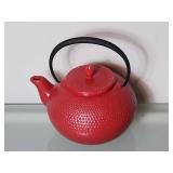 Red Cast Iron Teapot with Removable Strainer