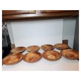 Eight Wooden Salad Bowls