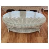 Wicker Oval Glass-Top Coffee Table