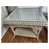 White Wicker Side Table with Glass Top