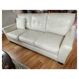 Off-White Leather Three-Seater Sofa